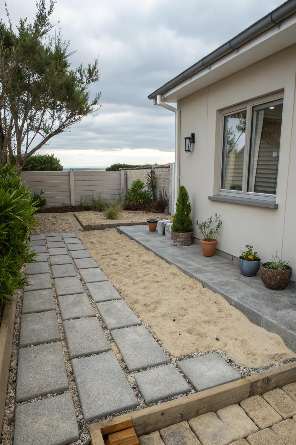 Pulverized rock integration furnishes a neat and cohesive patio ground.
