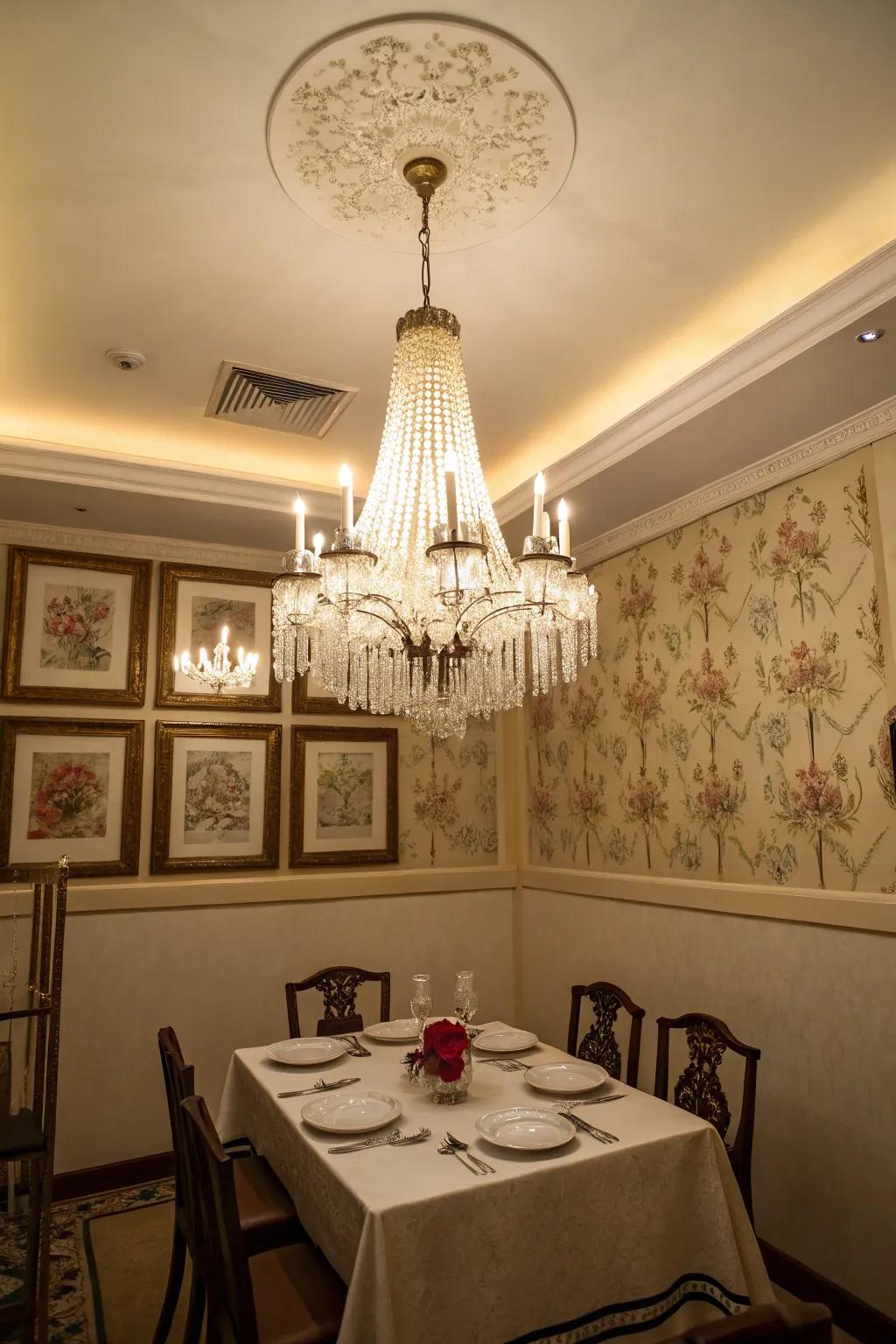 Elongated luminaires emphasize elevated ceilings, appending dimension to the space.