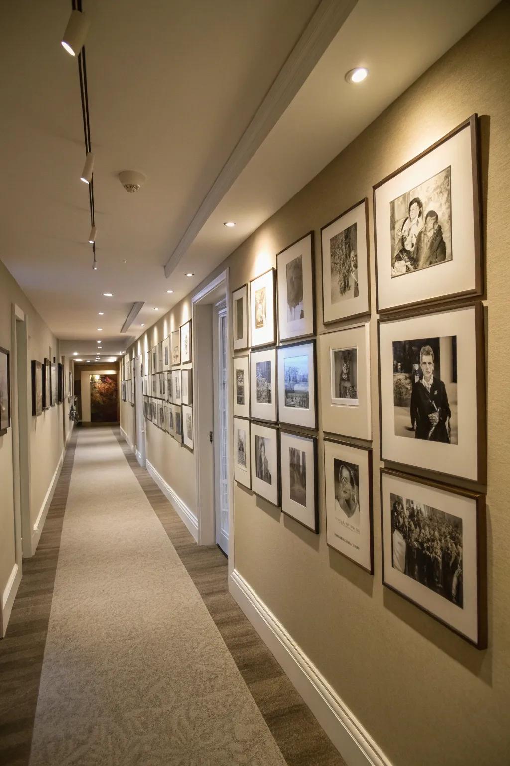 A photo gallery introduces a personalized and elegant dimension to your hallway.