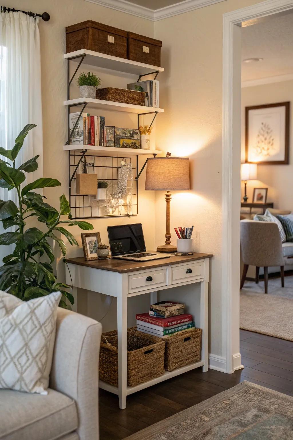 Get the most out of your space by using wall storage solutions.