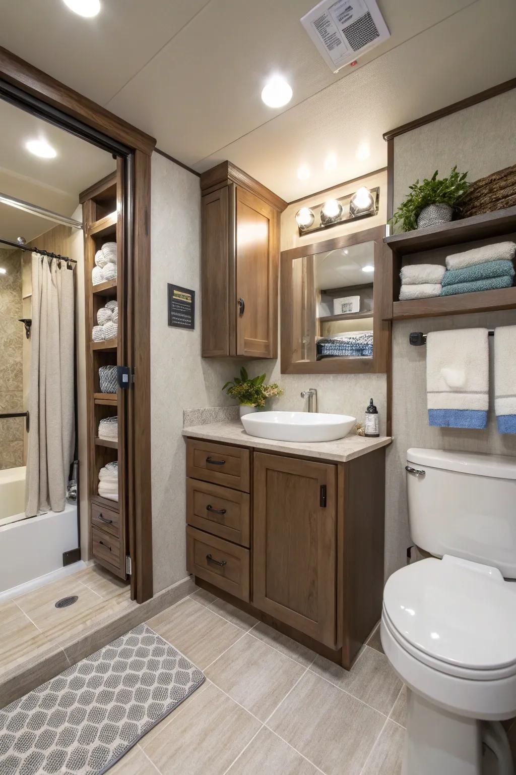 Concealed storage keeps your bathroom neat and clutter-free.