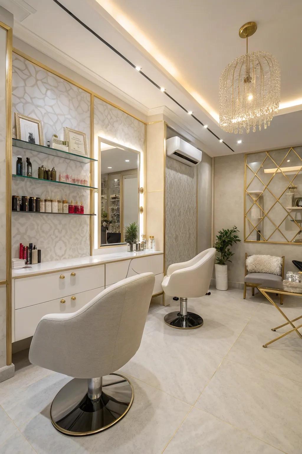 Lavish simplicity bestows sophistication upon the salon.