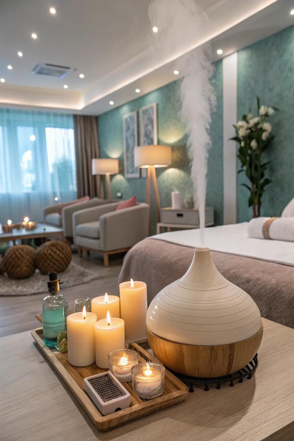 Aromatherapy using misters and candles in a spa room