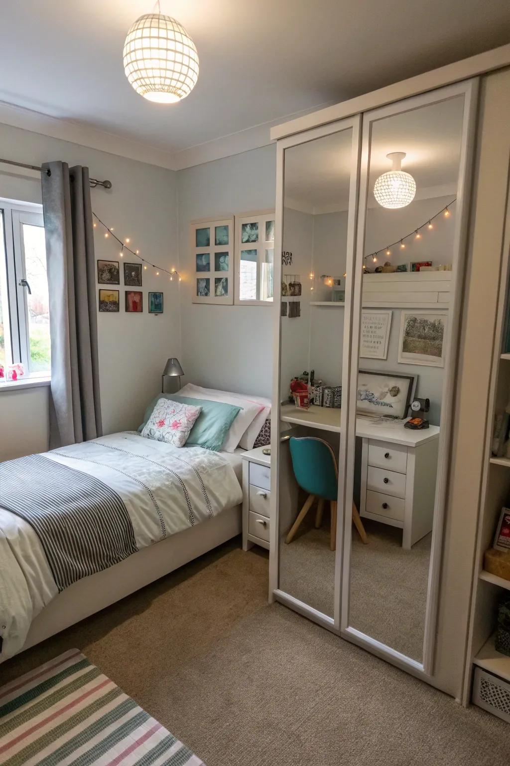 Strategically placed mirrors create the illusion of more space.