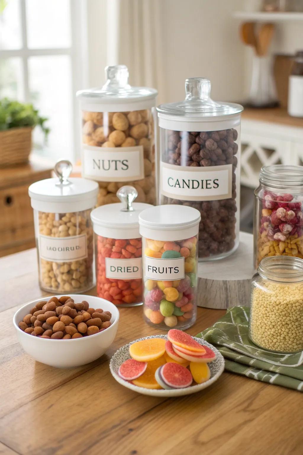 Stickers add clarity and structure to snack storage.