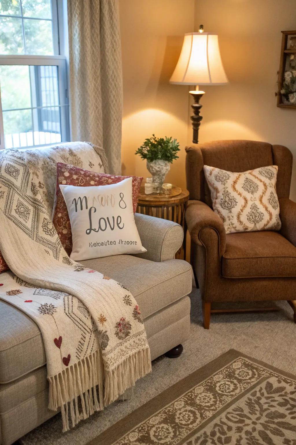 Personal accessories like throws and pillows add warmth and a personal stamp.