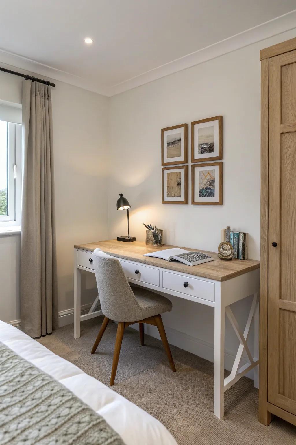 Integrated desks provide a clean and efficient workspace.