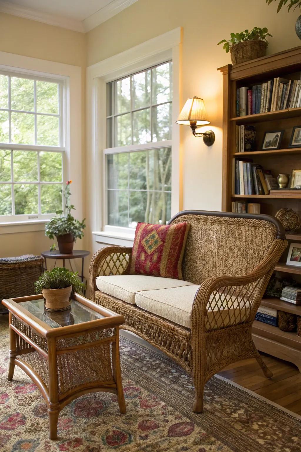 Exterior furnishings indoors fashion a unique and charming atmosphere.