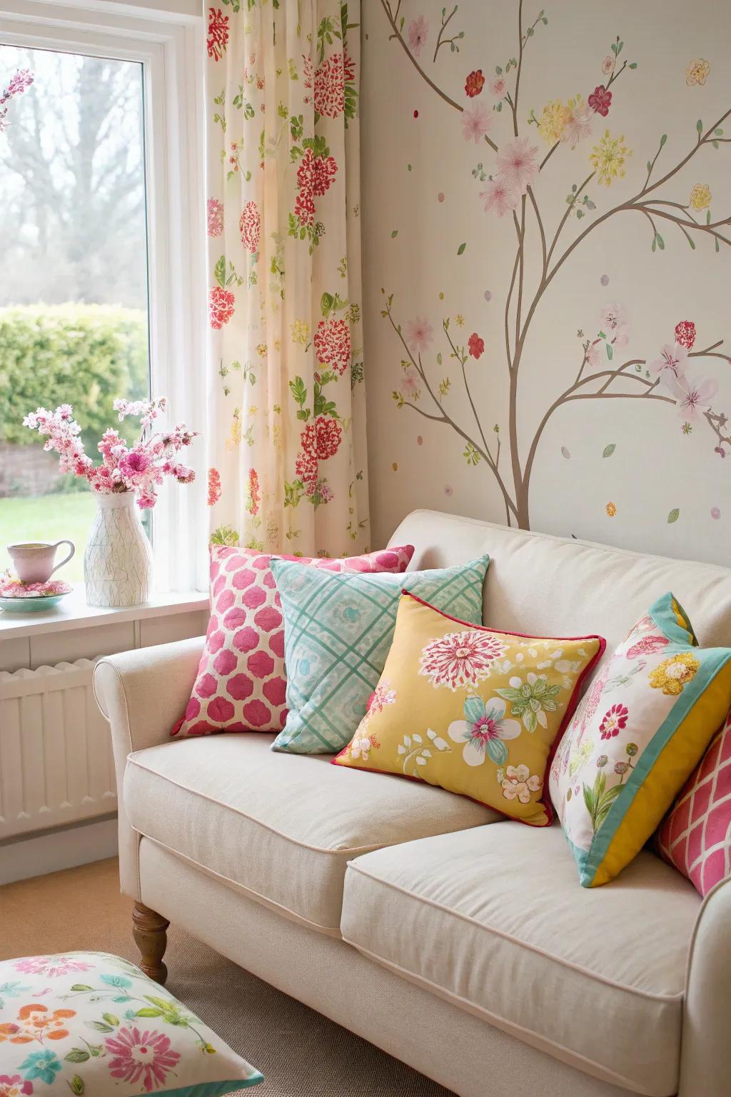 Radiant cushions can promptly rejuvenate your area for spring.