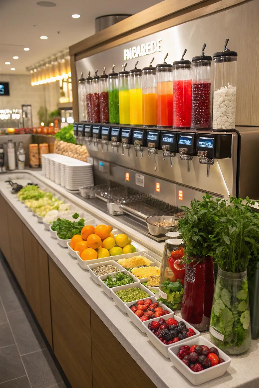 An interactive beverage corner fosters creativity and merriment.