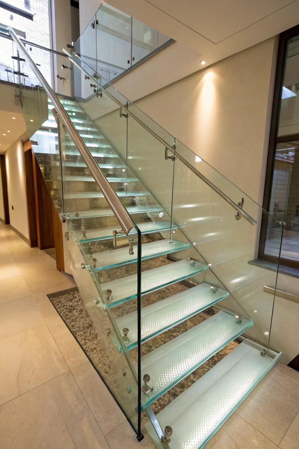 Crystalline treads offer an airy, modern aesthetic.