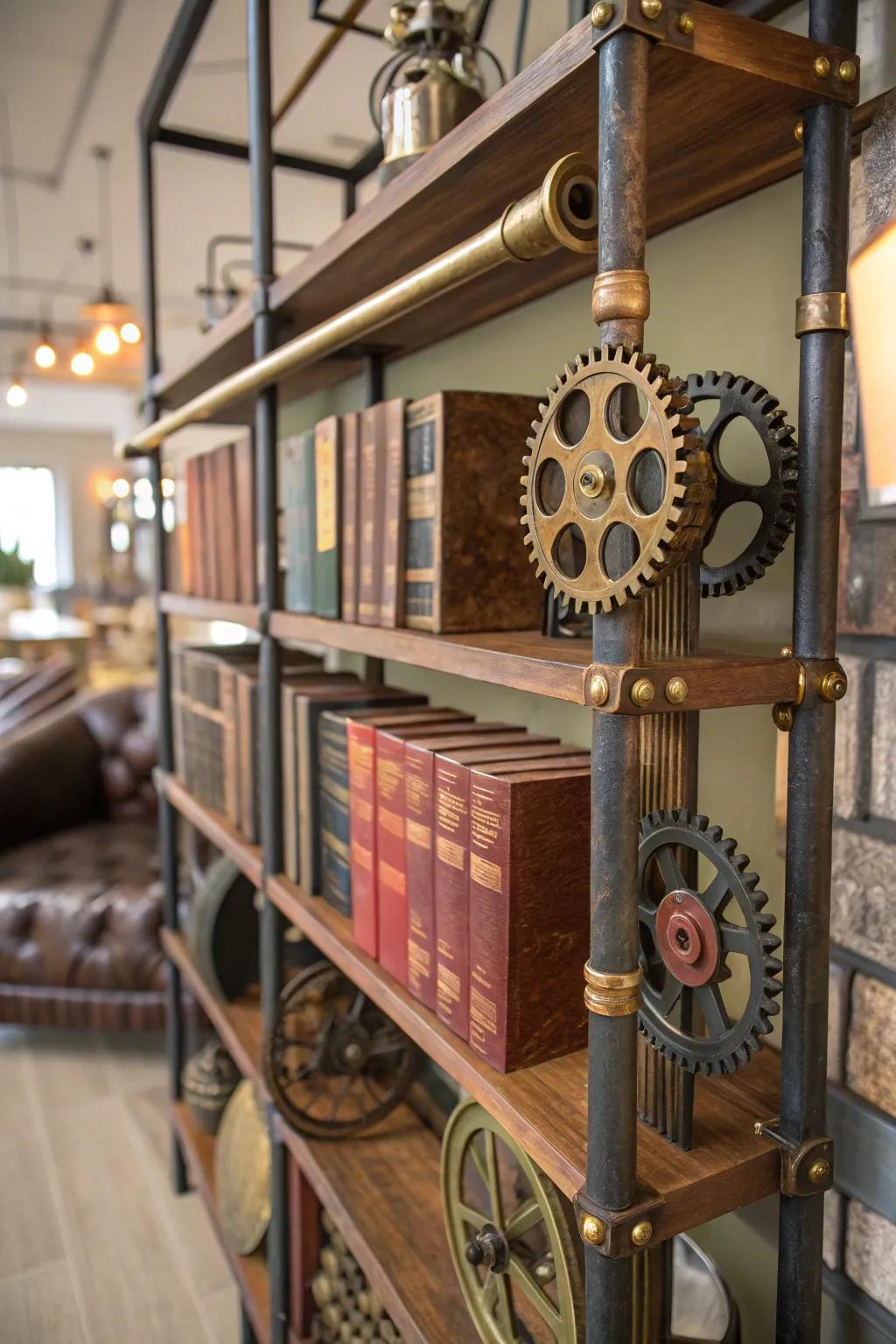 Steampunk-influenced bookshelves combine form and function in this standout design.