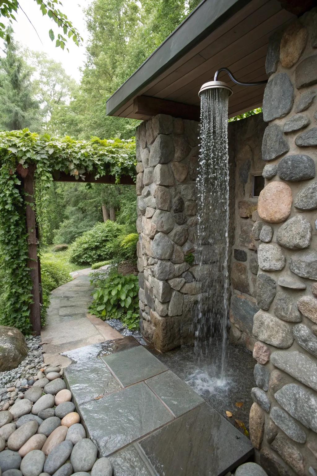 A cascade feature contributes a singular element to stone showers.