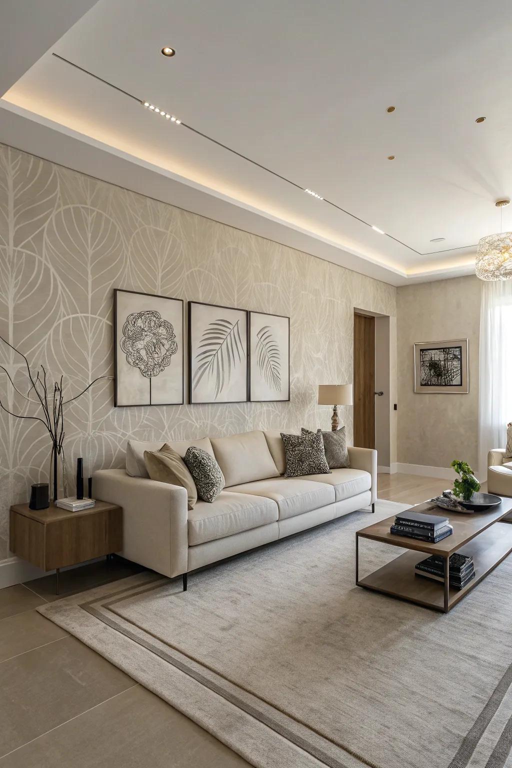 Maintain simplicity through understated wallpaper.