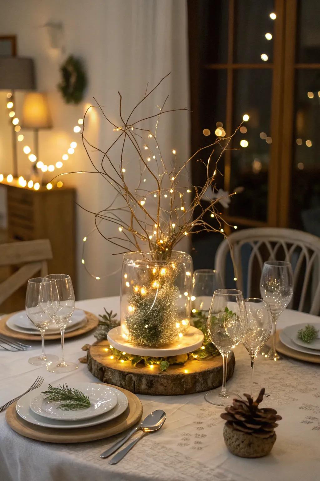A whimsical centerpiece with enchanting fairy lights.
