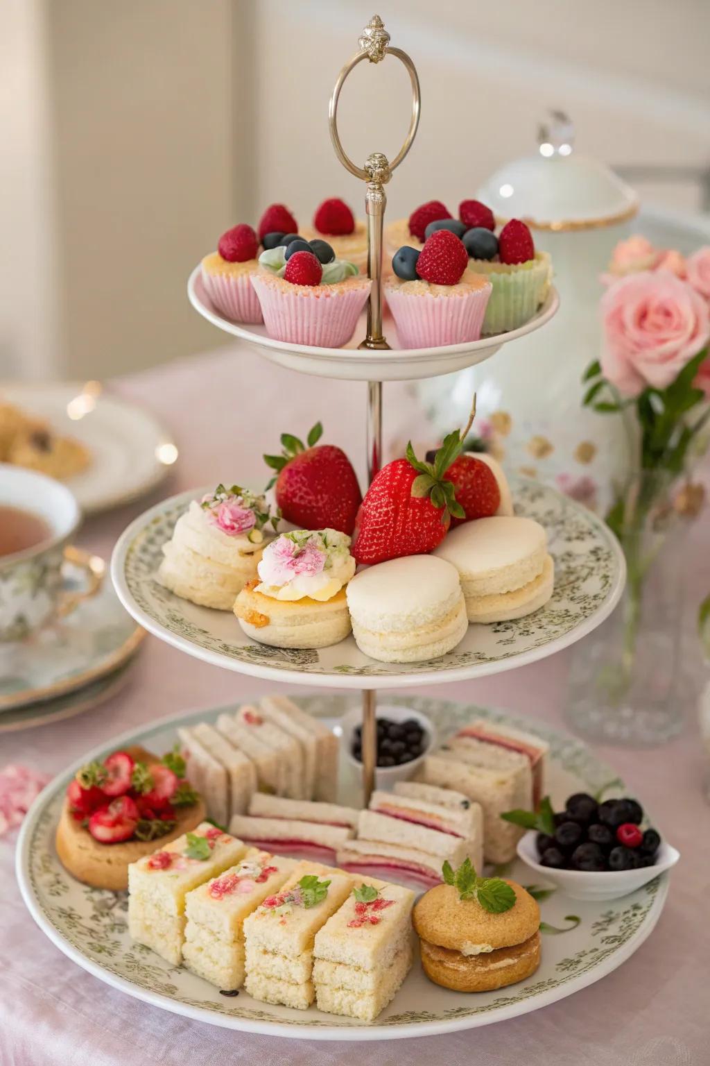 Multi-level presentation plates elegantly display treats.