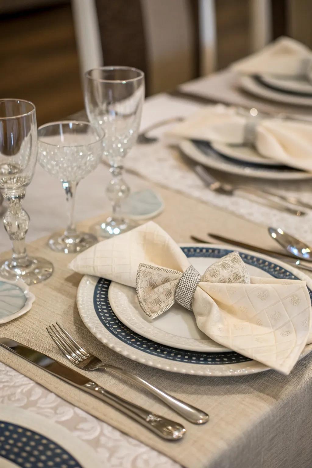 Sophisticated bow tie napkin folds exuding elegance.