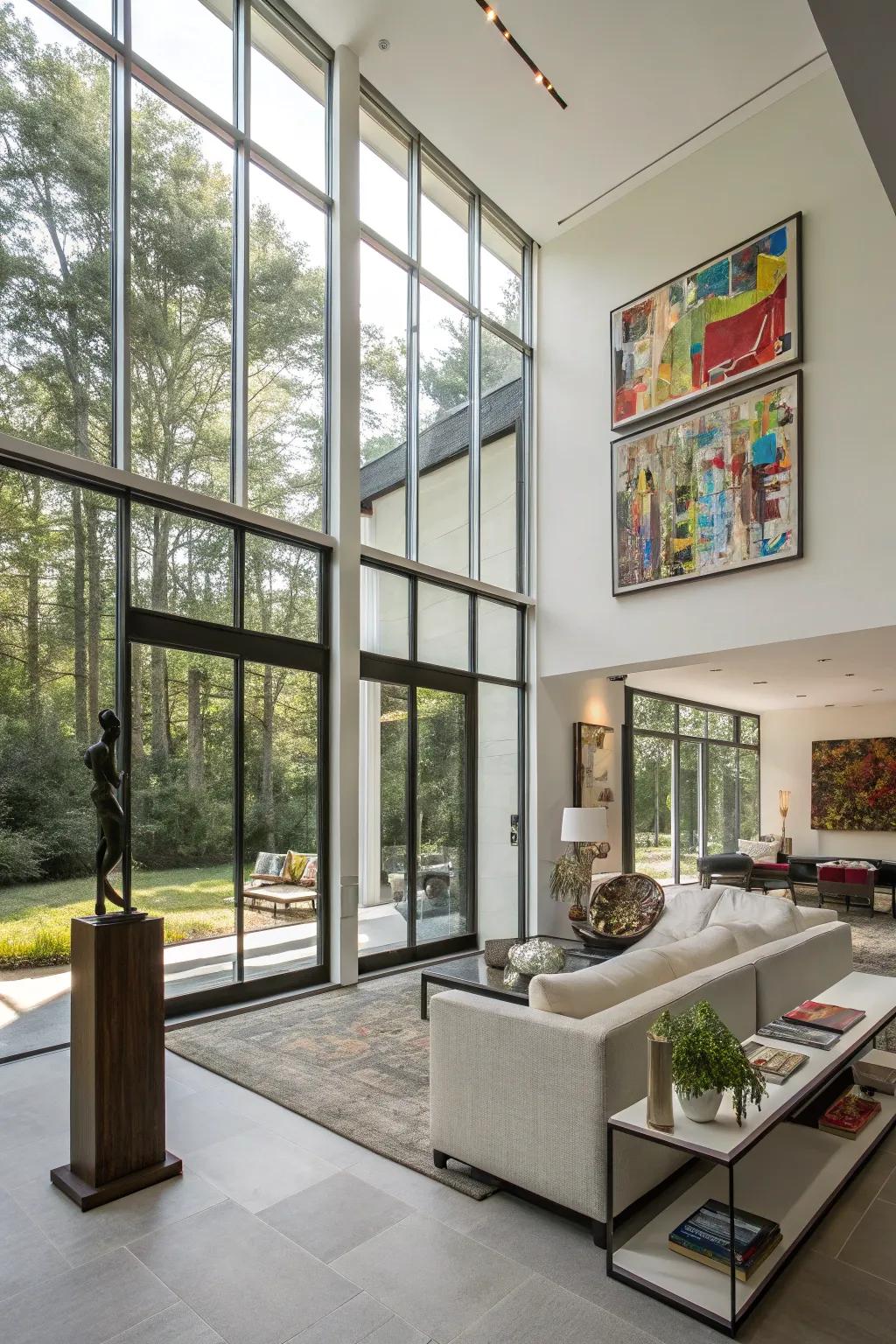 Art displays that frame high windows beautifully.