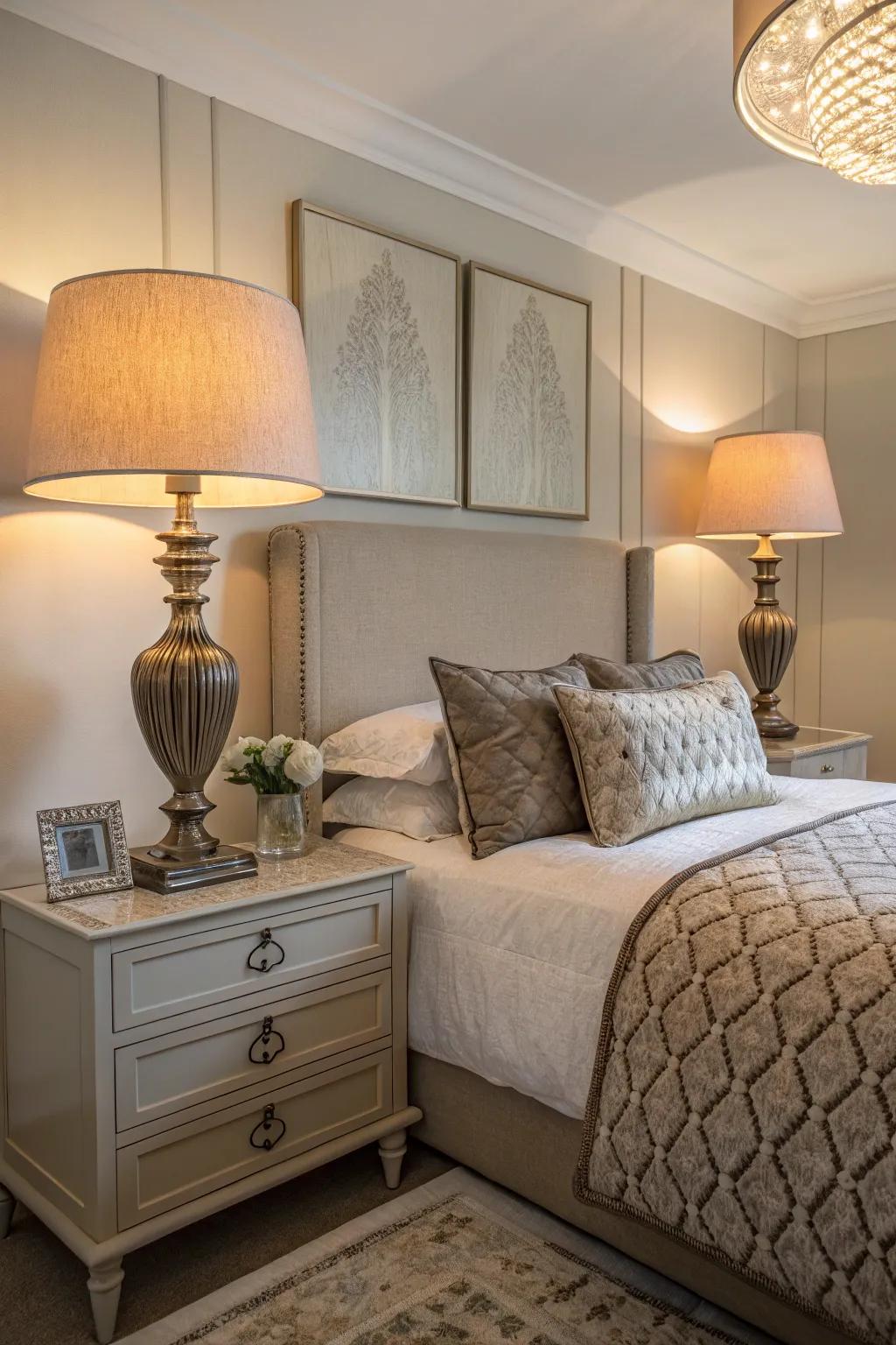 Earthen and slate lamps provide ambient lighting.