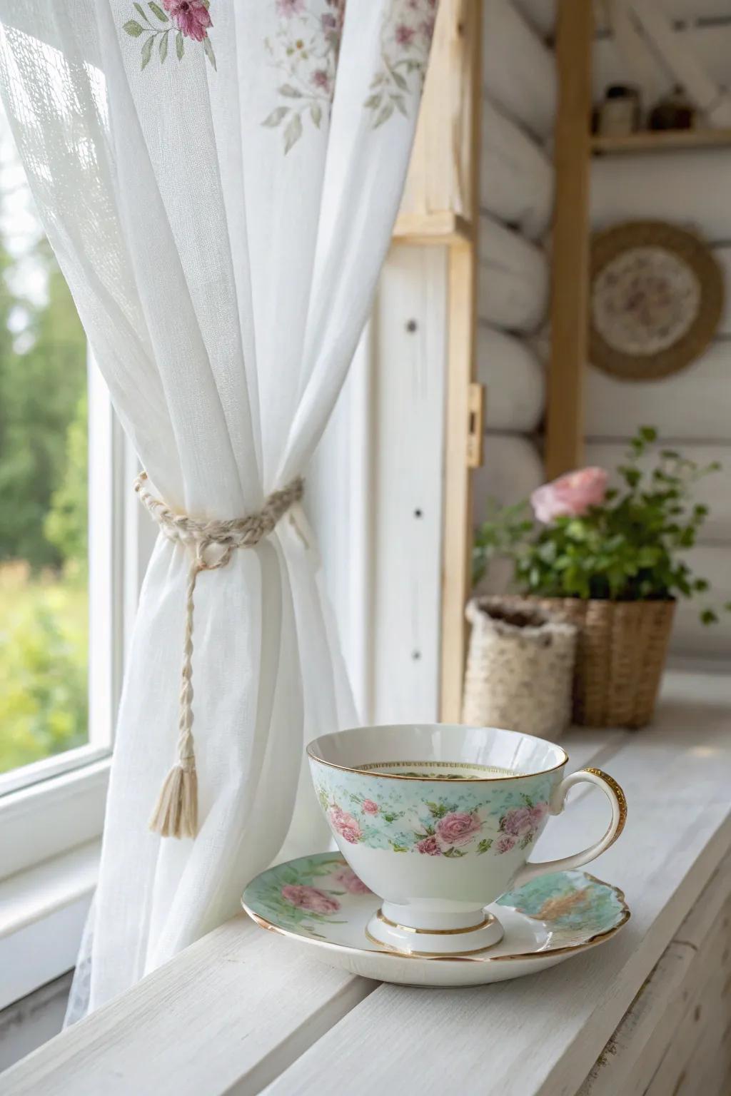 Introduce a whimsical charm to your decor with teacup drape clasps&mdash;where simplicity intertwines with creativity.