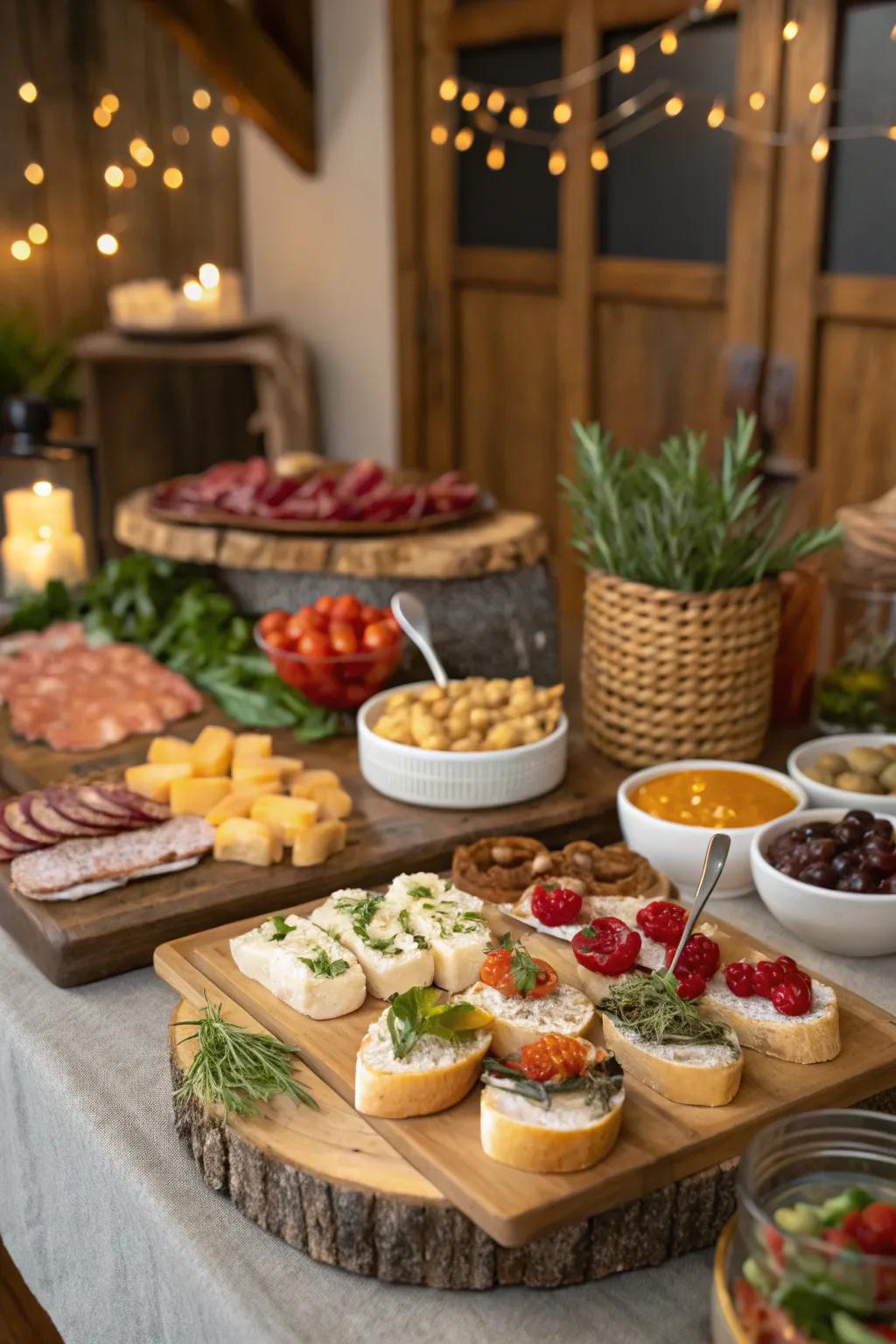 A build-your-own crostini station for a personalized and interactive food experience.