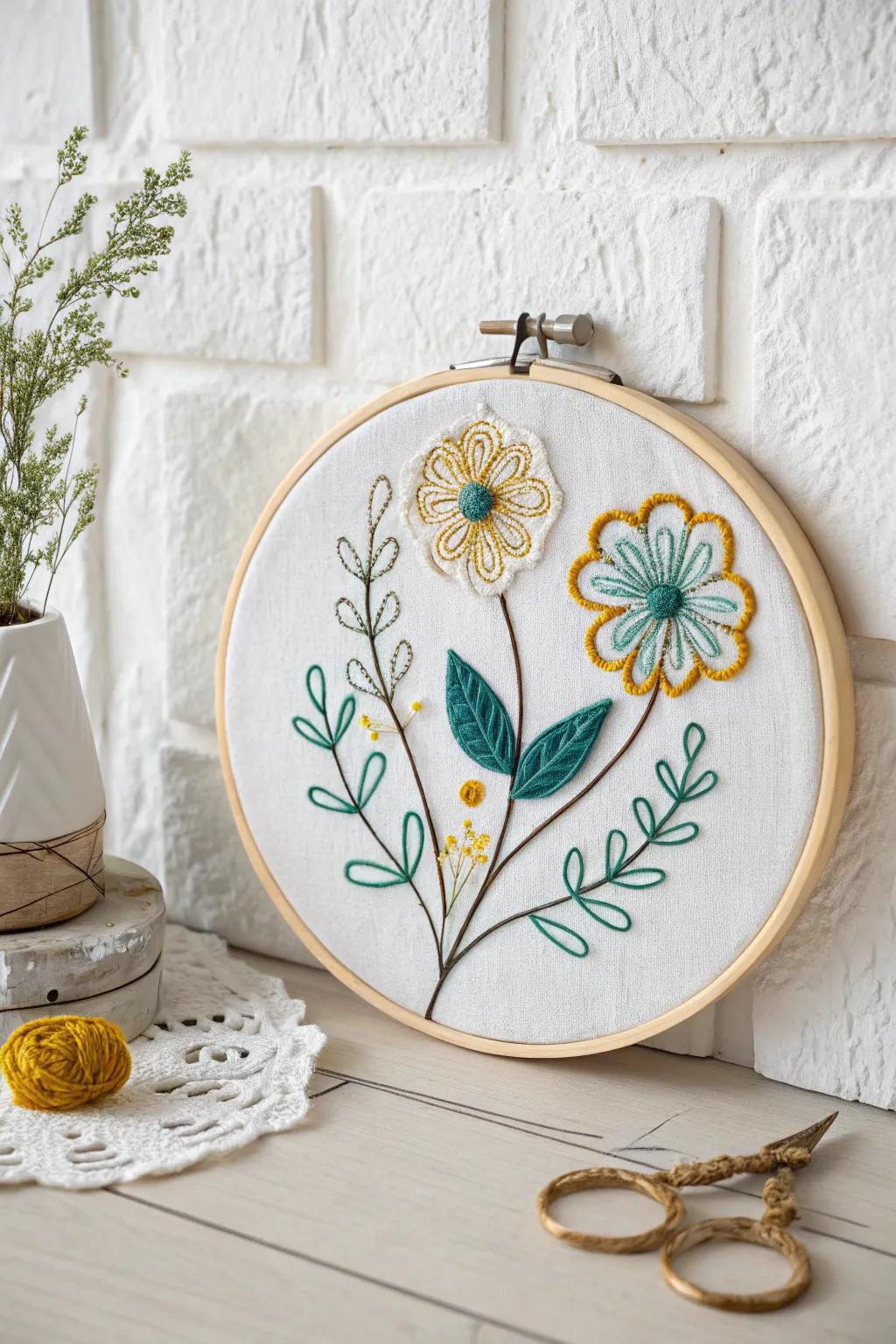 Elevate your space with the timeless charm of handcrafted embroidered hoop art. Perfect for those who appreciate the beauty of simplicity and bold colors.