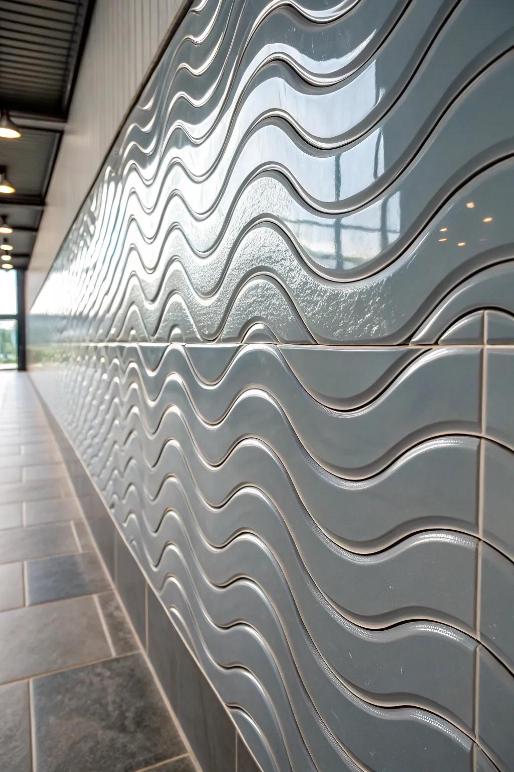 An offset wave pattern brings a soft, artistic touch to this wall.