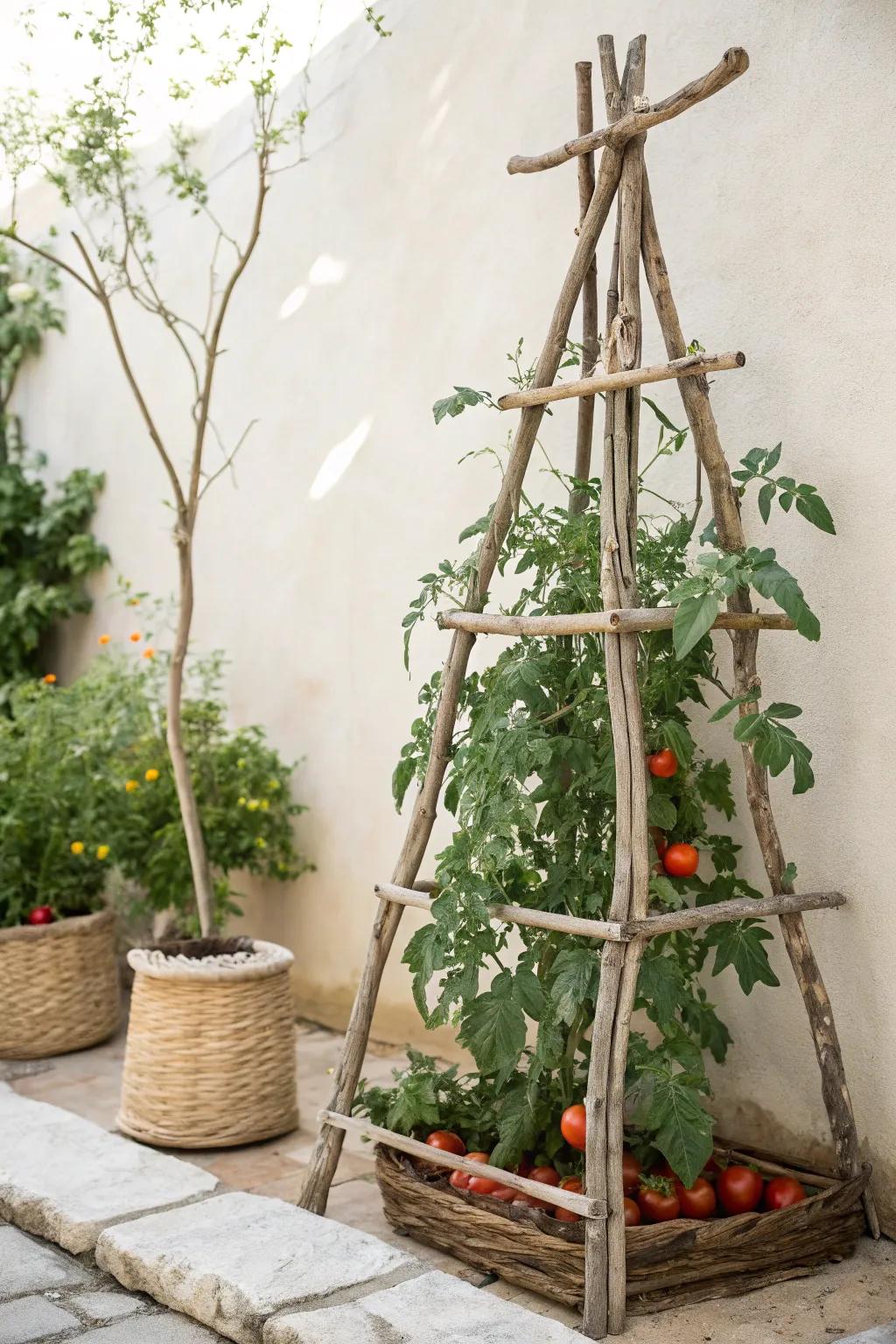 Embrace nature's artistry with a handcrafted limb trellis for your garden.
