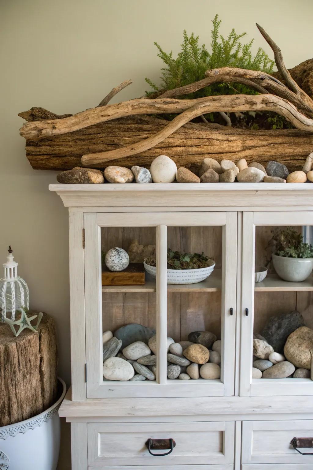 Elemental aspects like driftwood impart an earthy impression.