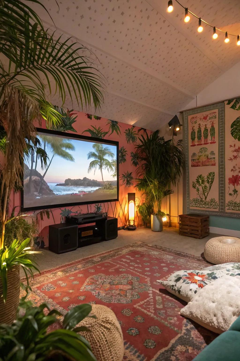 An island movie night setup for ultimate relaxation.
