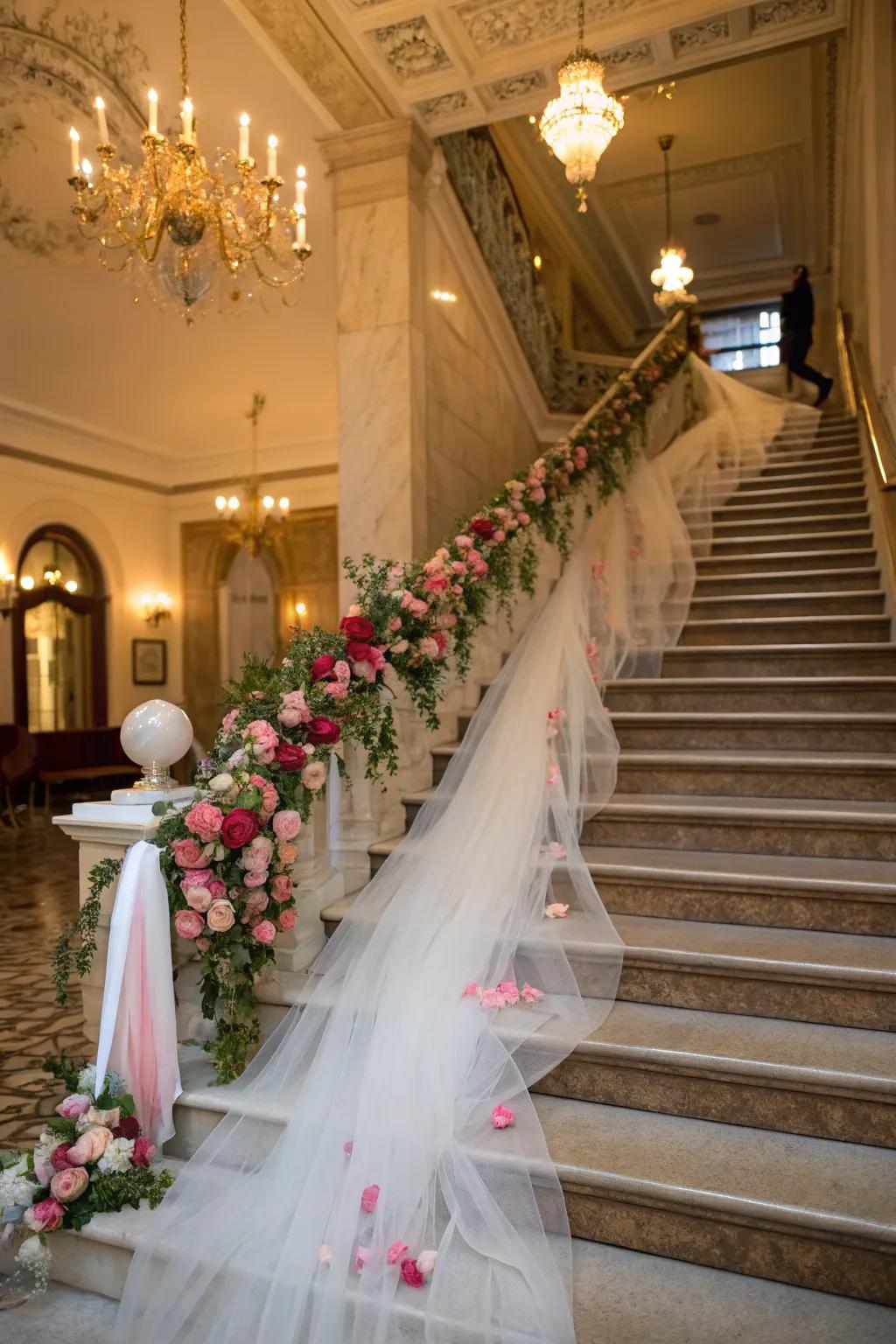 Make a statement with fabric staircase adornments.