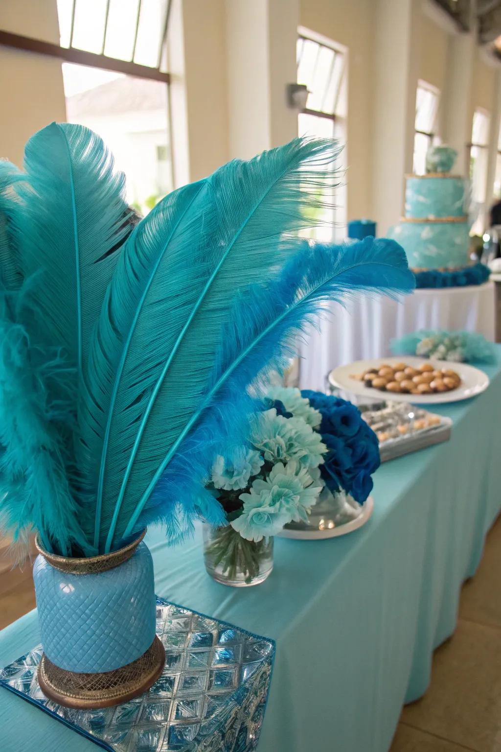 Feathers add a whimsical and unexpected touch to your table design.