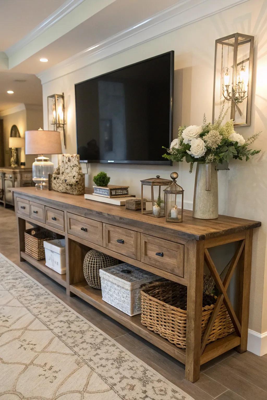 Extended console counters offer both style and storage.