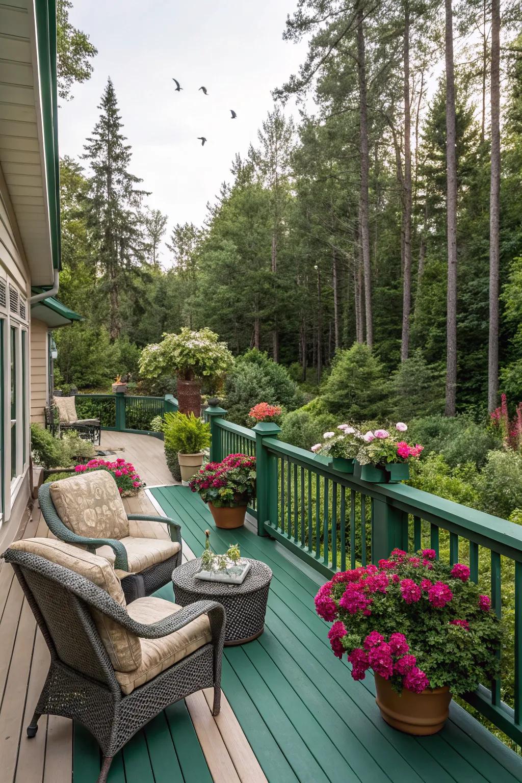Green emerald and taupe bring a lush and sophisticated touch to your deck.