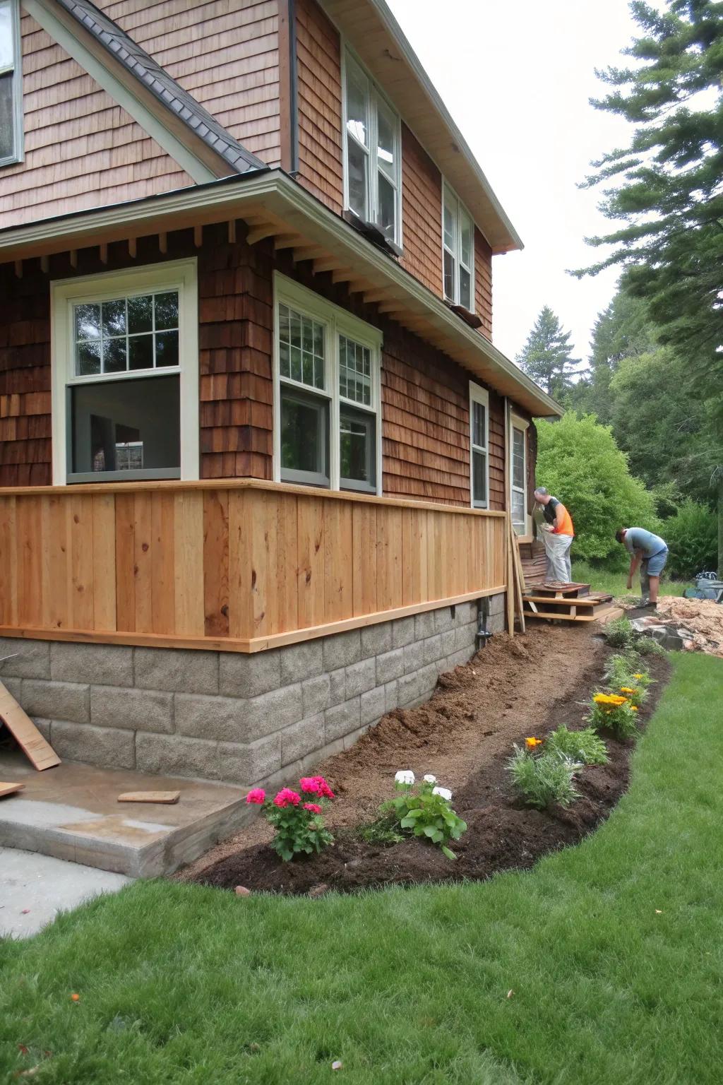 Timber skirting lends a cozy, natural element to your residence.