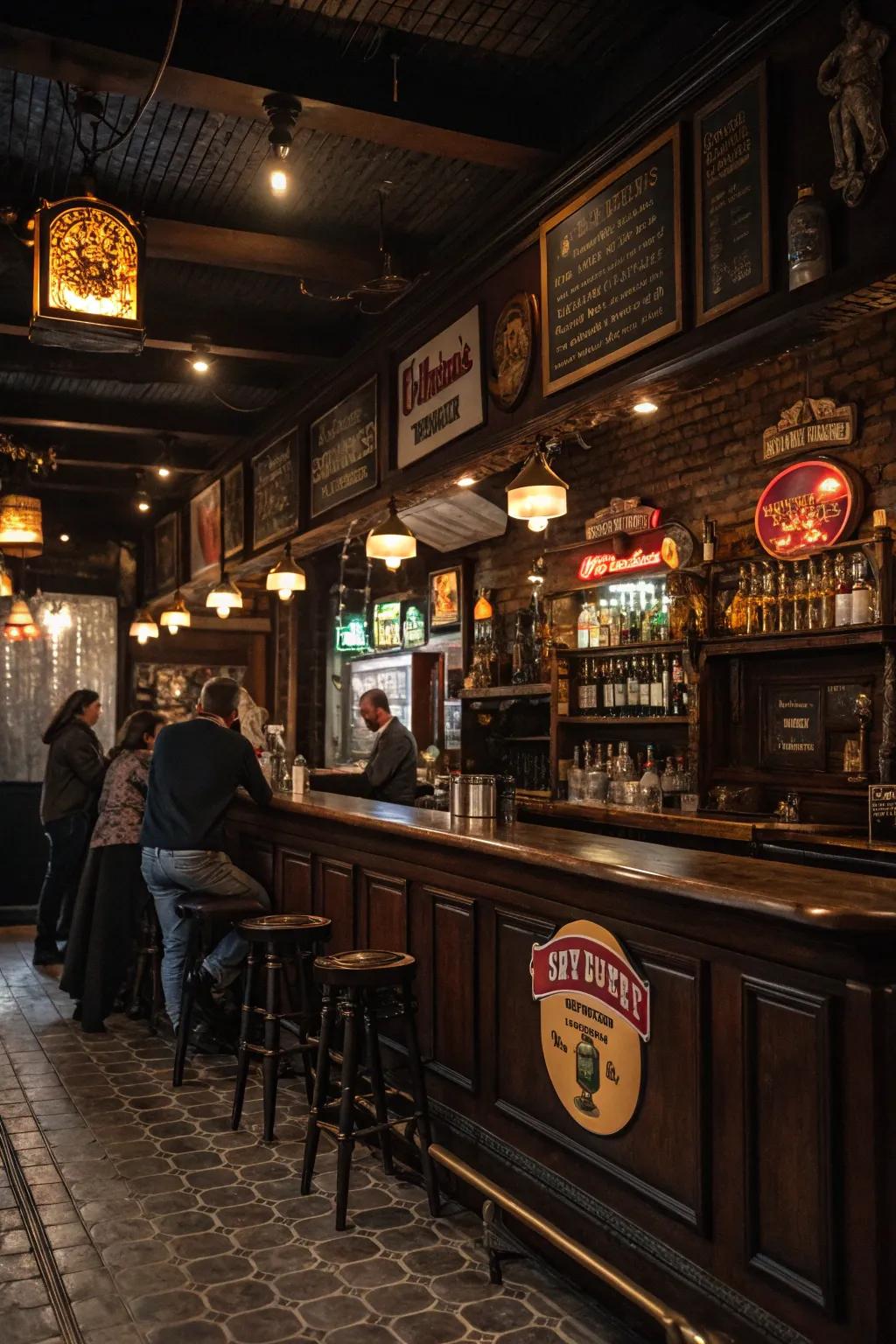 Themed spaces gives the bar a feeling of cohesion and character.