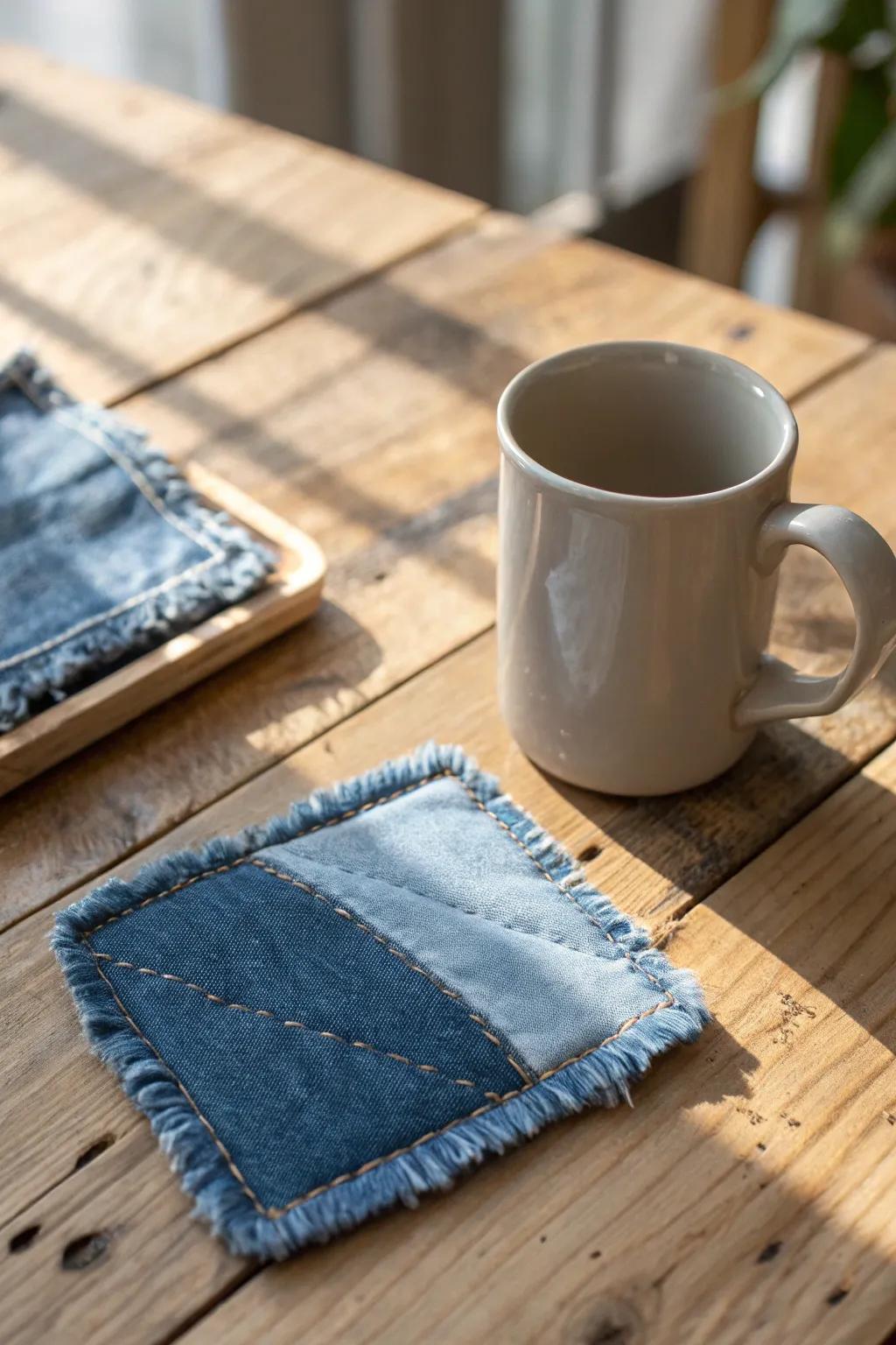 Transform old jeans into stylish denim mats - a perfect mix of style and sustainability for your coffee table!