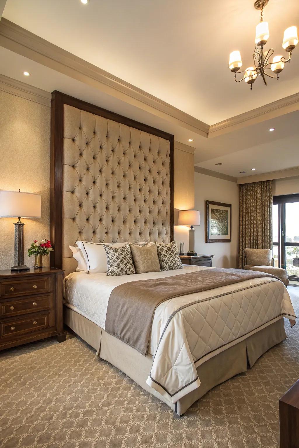 A tall headboard gives sophistication.