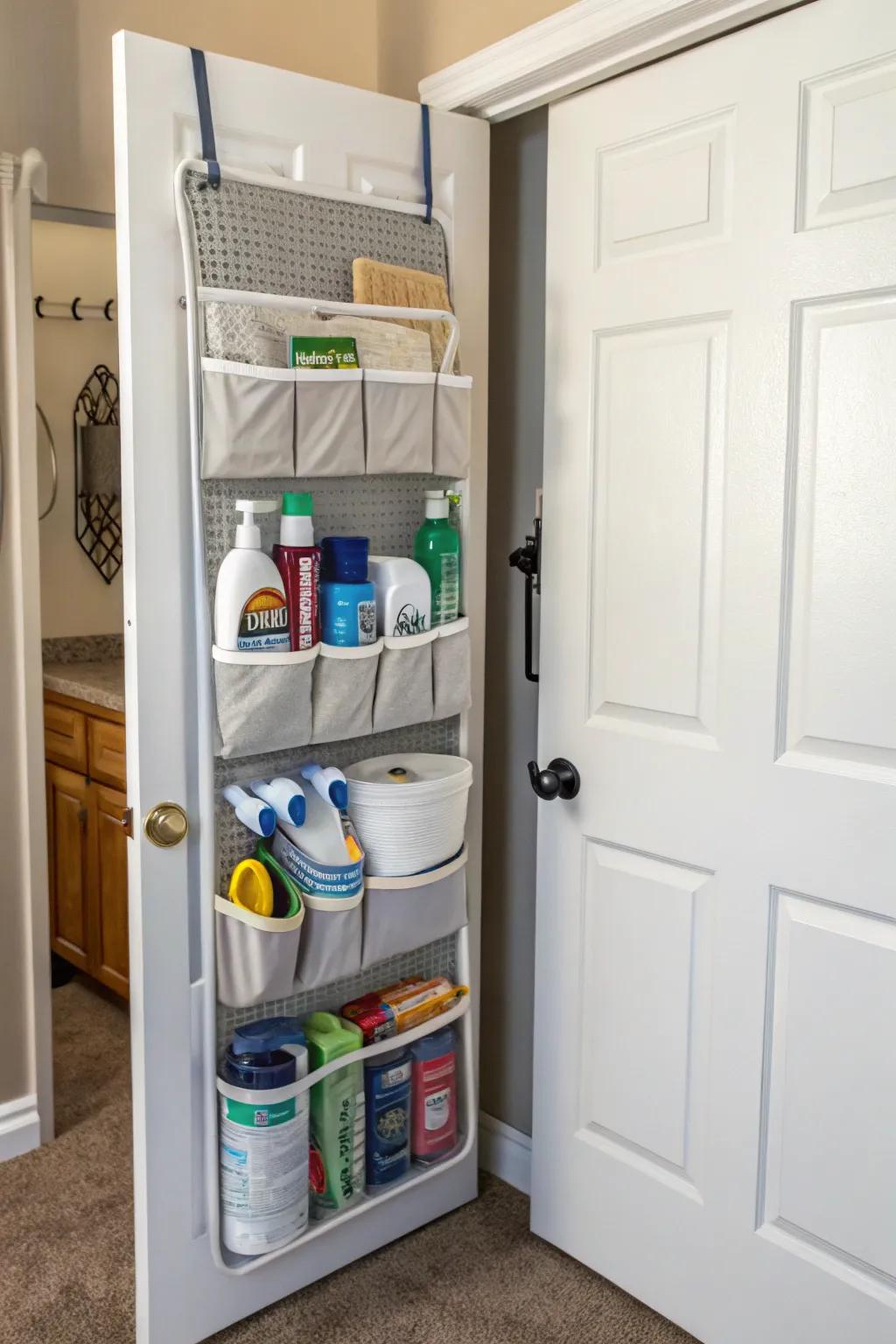 Storage over the door makes the most of space and keeps things easy to get to.