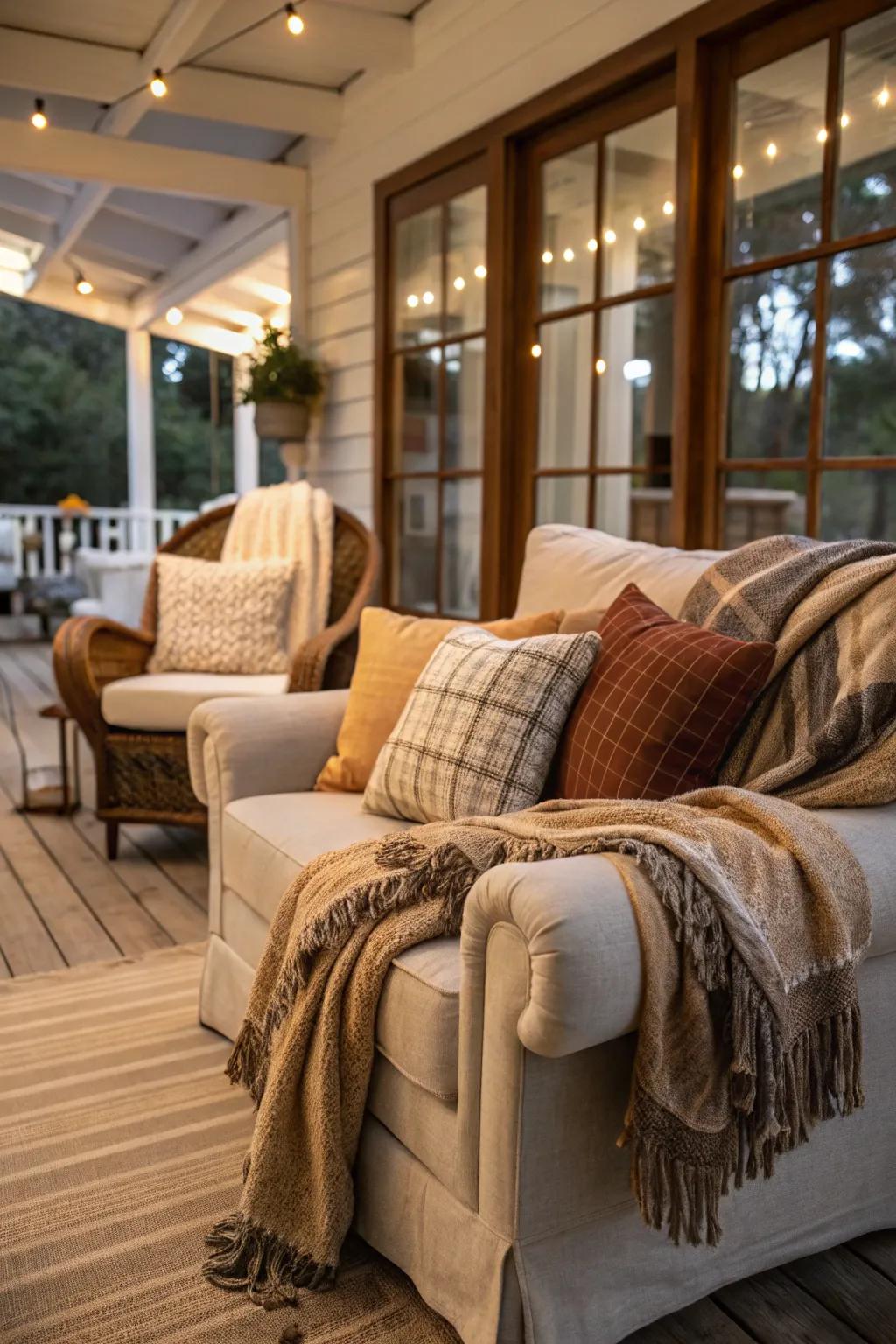 Accent pillows and comfort throws contribute warmth and style.