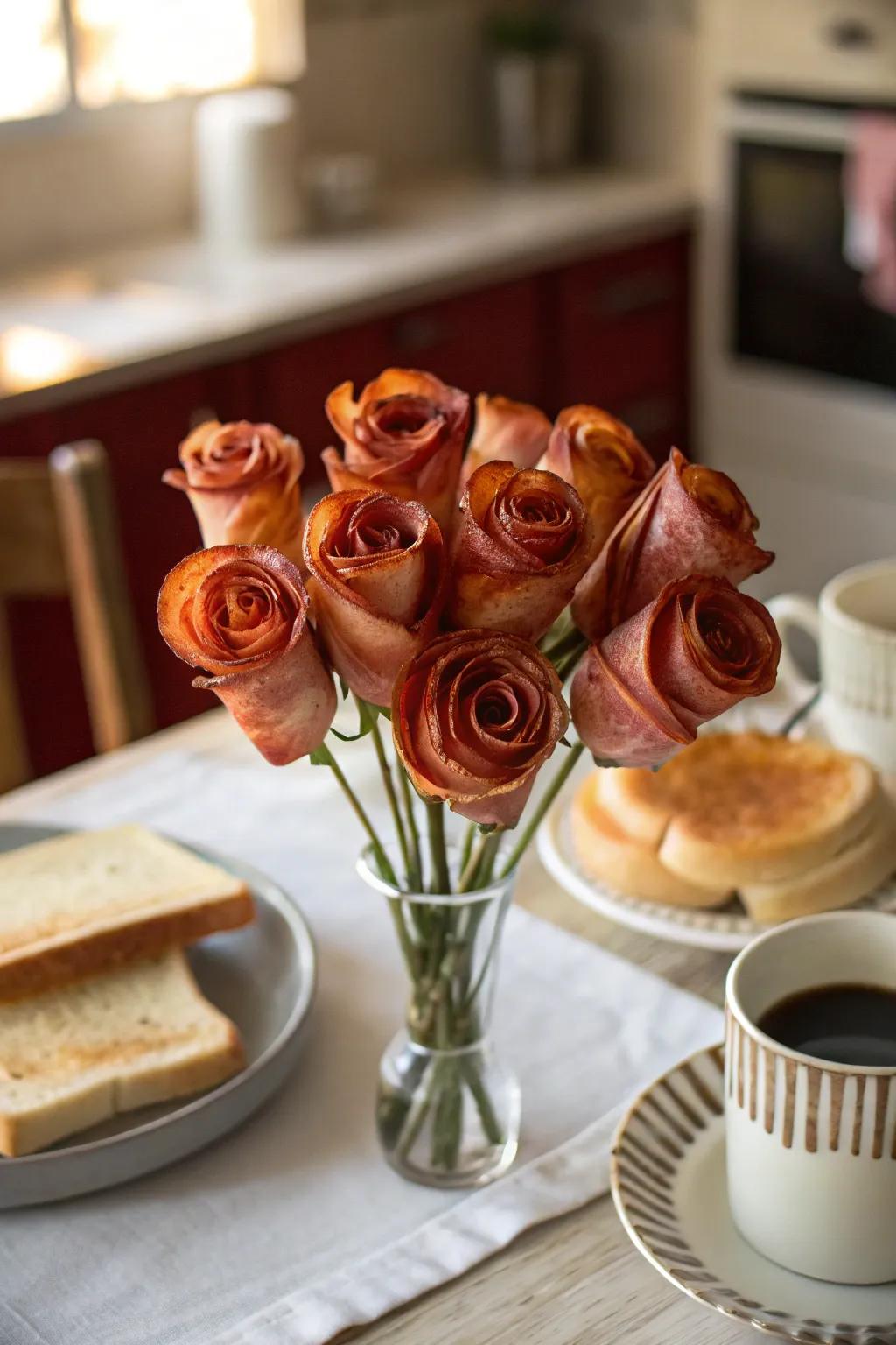 Creative bacon roses for a savory brunch surprise.