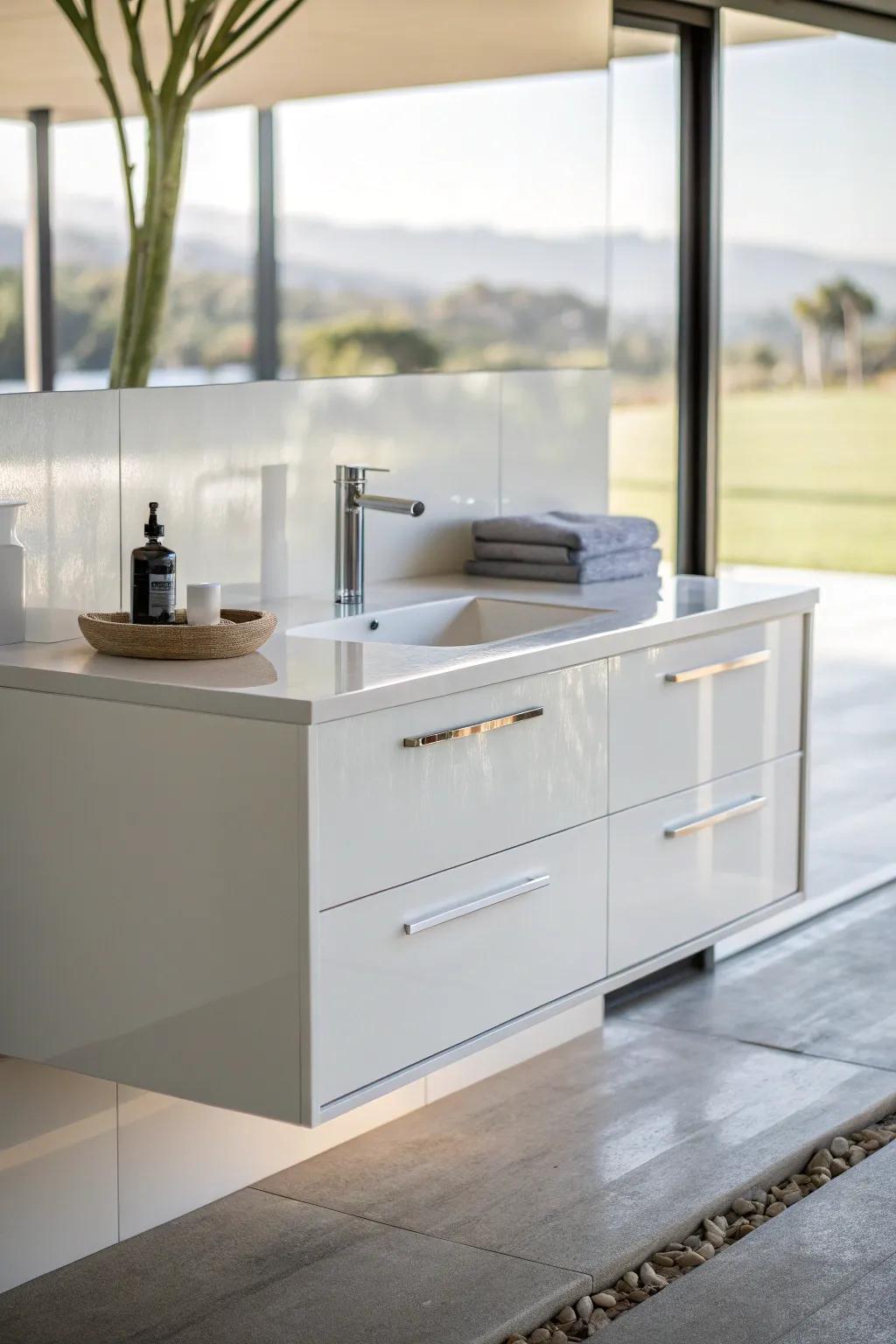 A modern suspended washbasin that adds an airy touch to the bathroom.