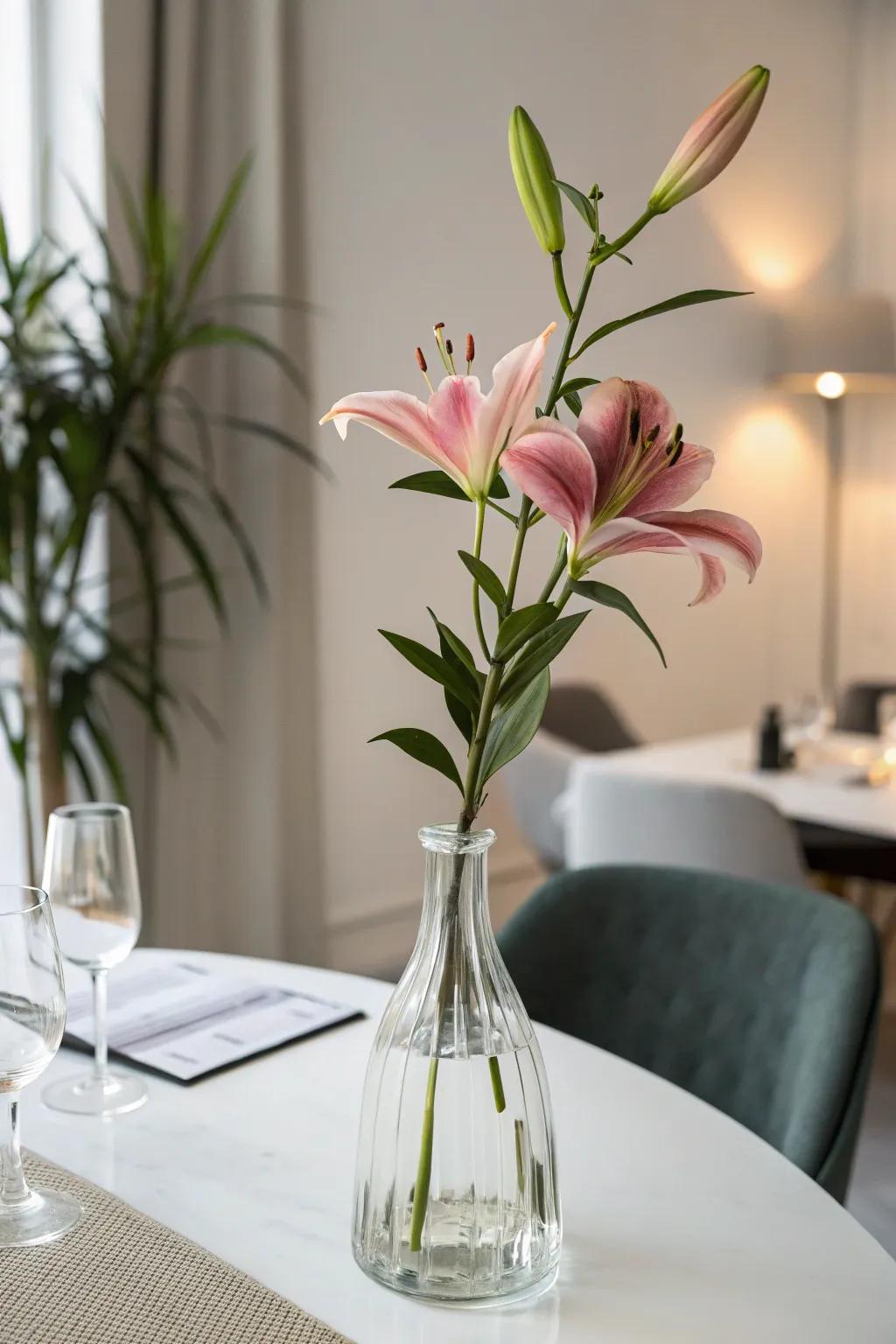 A single, sophisticated flower in a crystal vase exudes elegance.