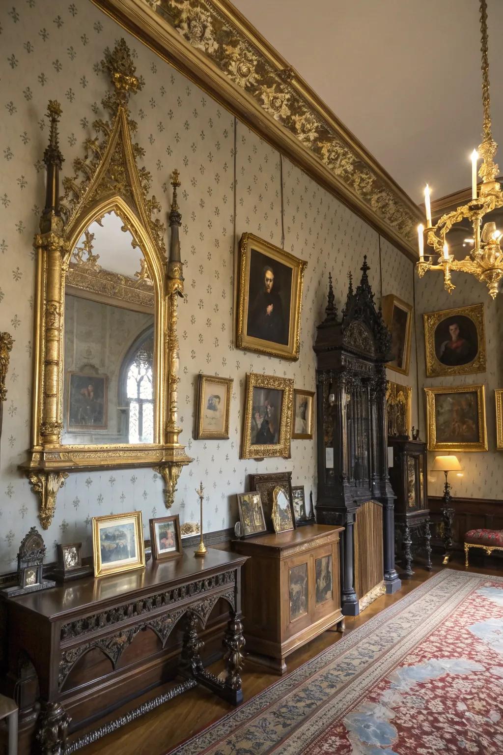 Gilded trimmings enhance the room's deluxe feel.