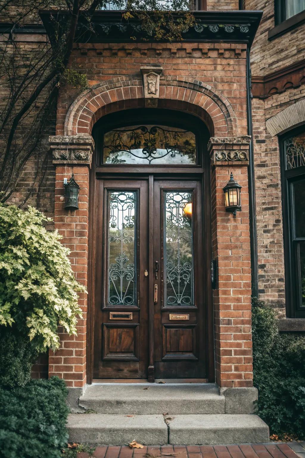 Brick facades contribute historical charm to this Victorian entrance.