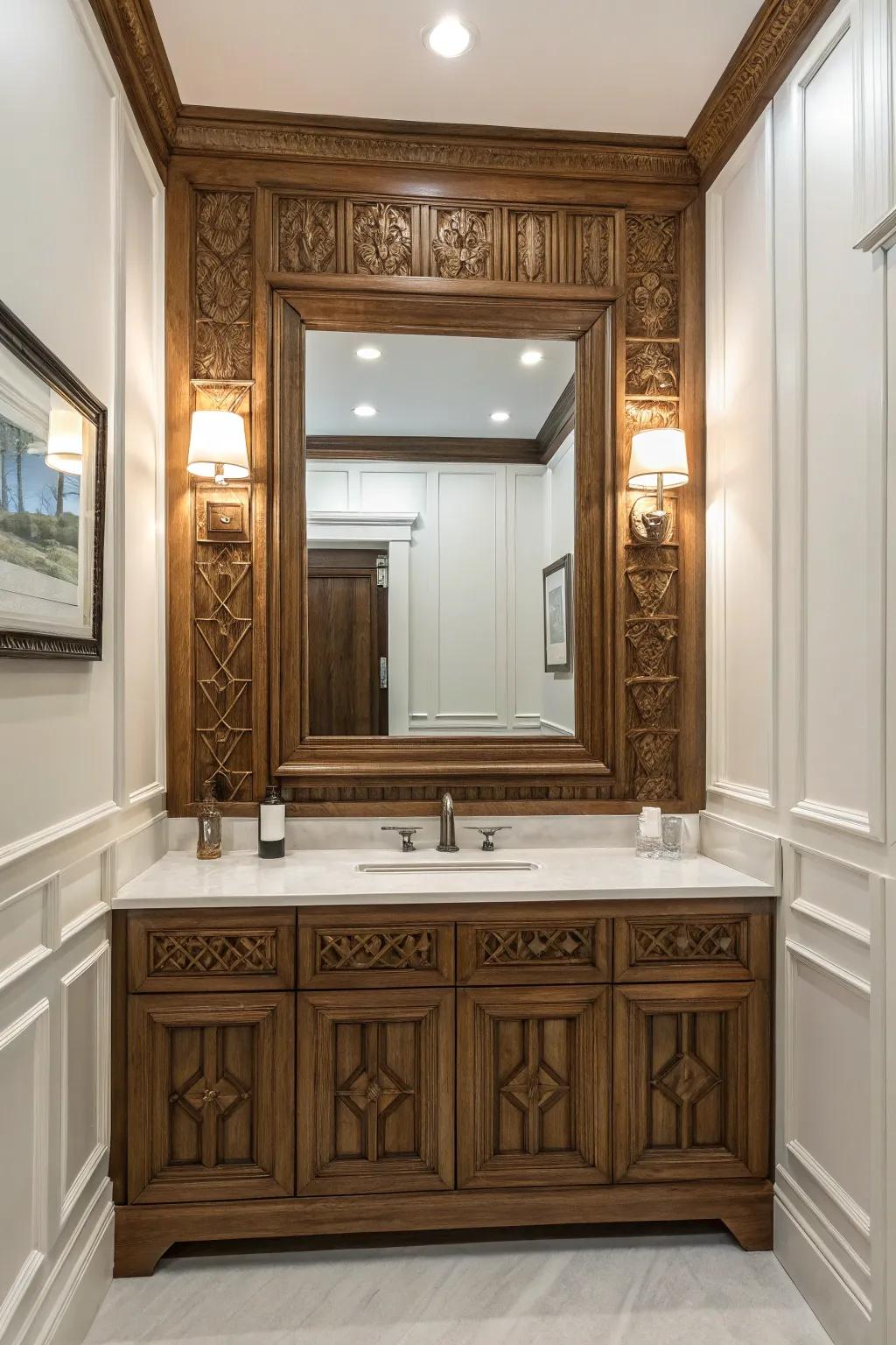 Framing mirrors with wainscoting enhances depth and elegance.
