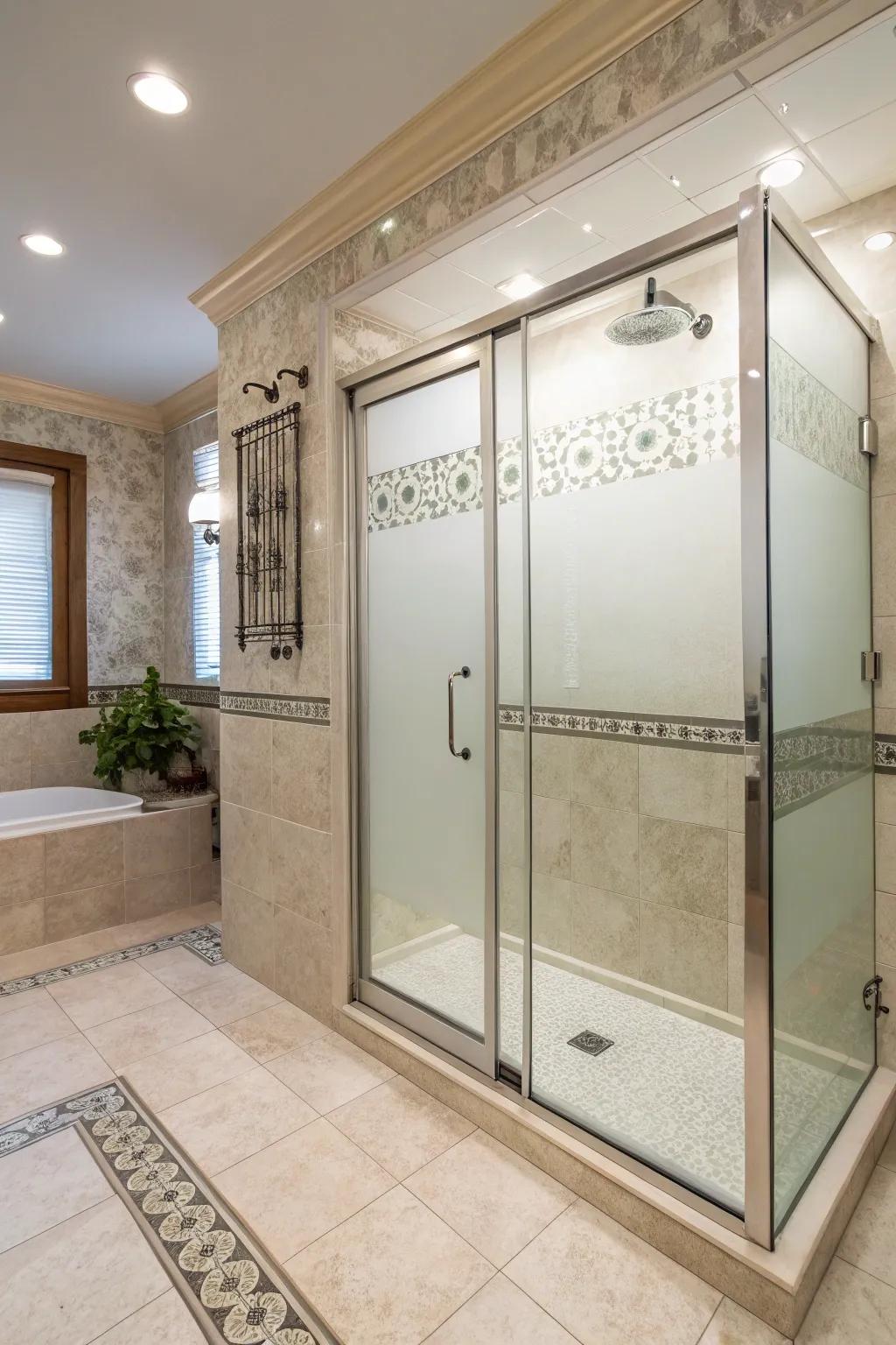 Glass panels provide privacy without sacrificing light.