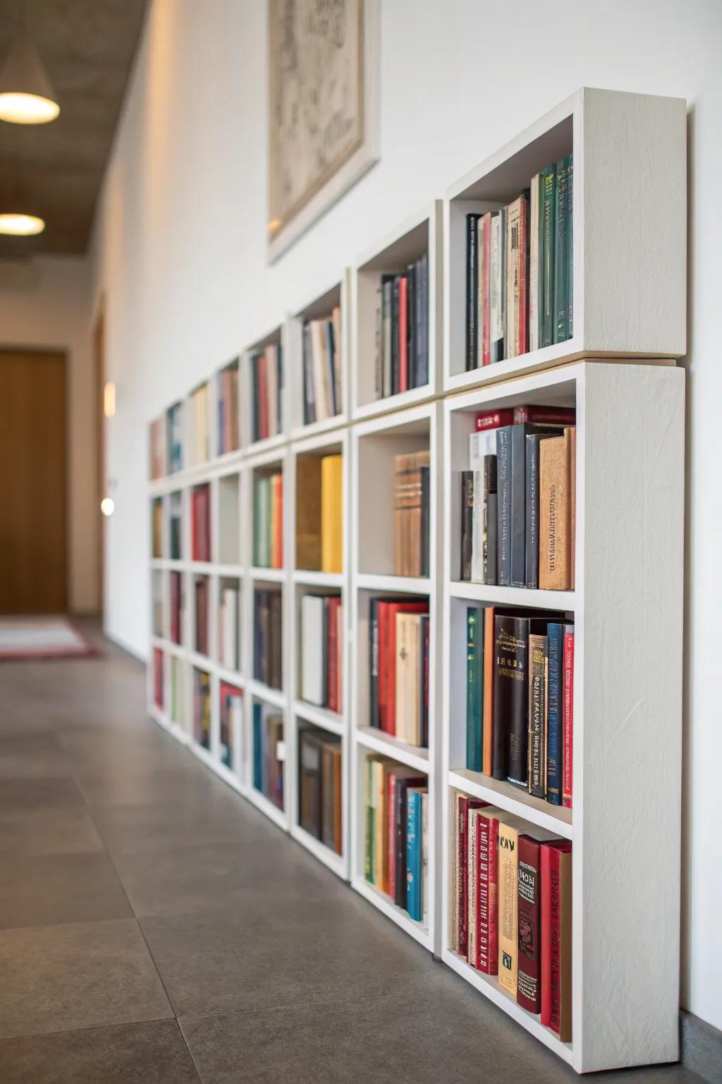 Achieve a floating book effect with wall cubes.