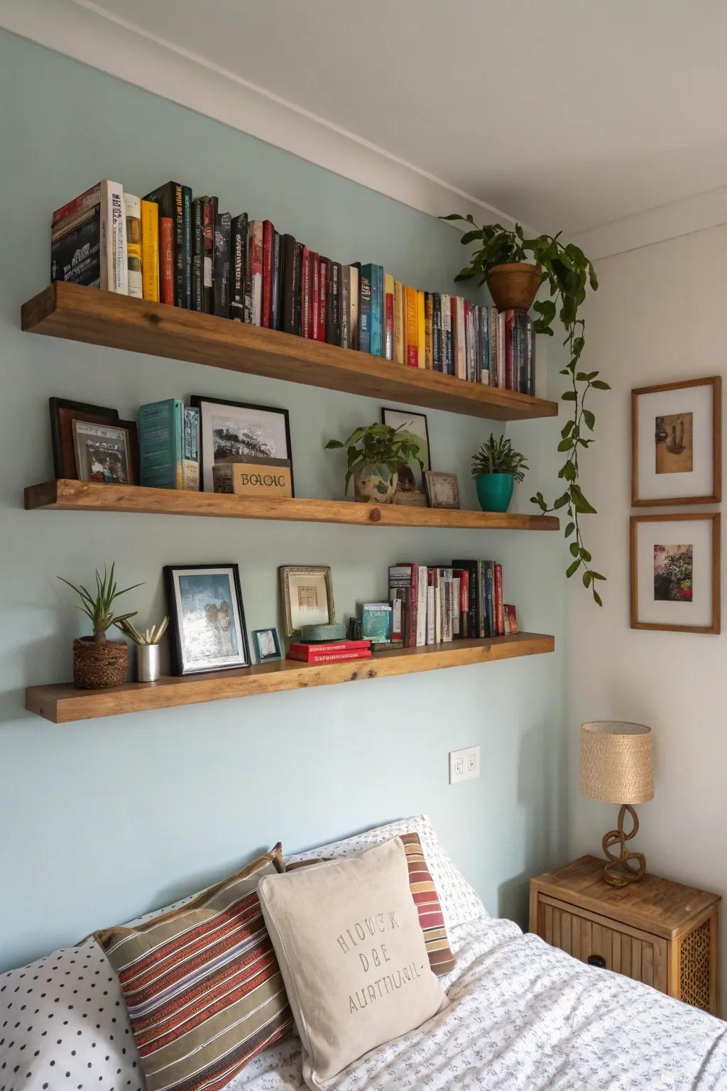 Ornamental shelves provide functionality and style.