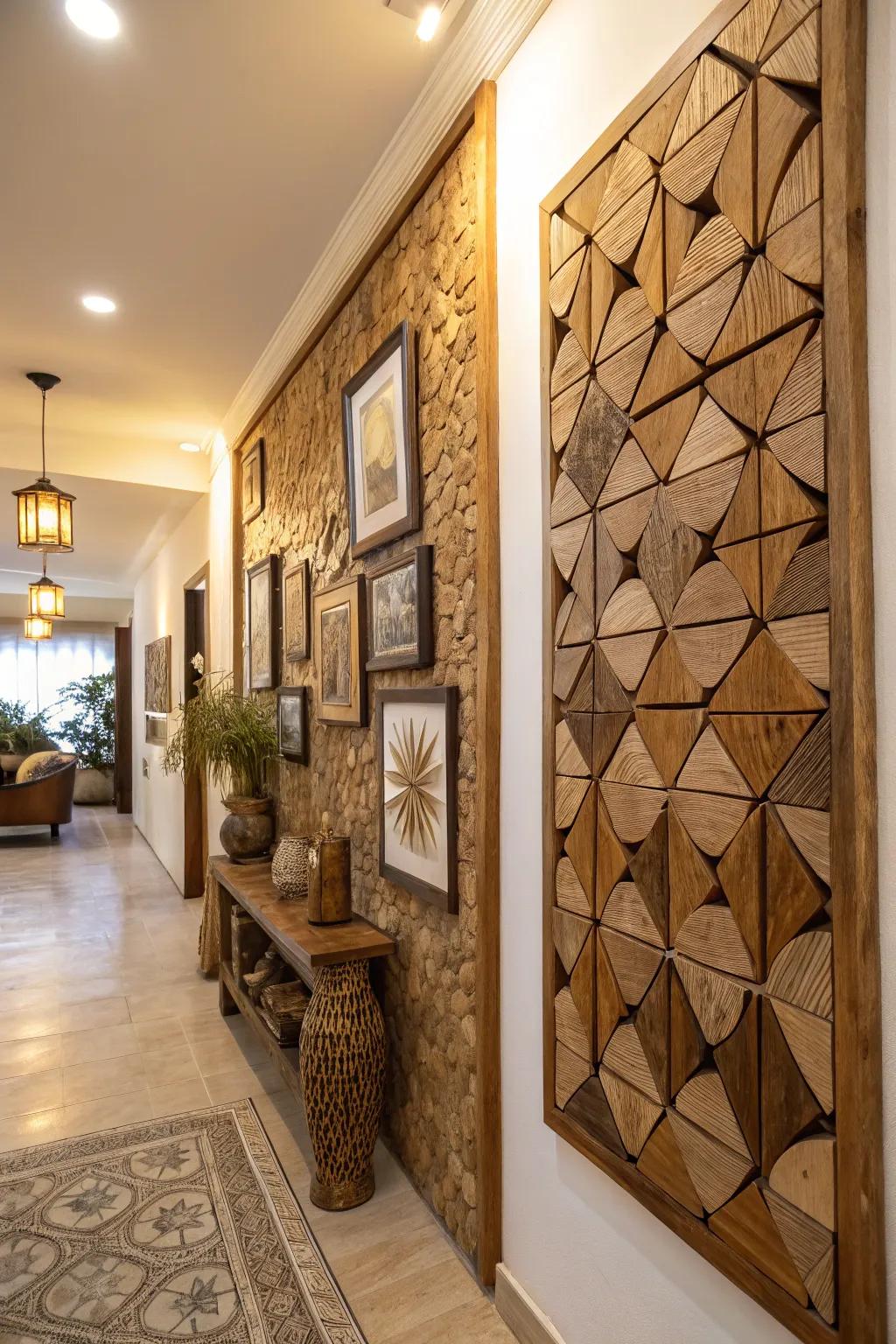 Craft unique art through timber mosaics.